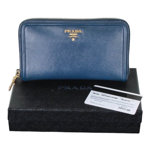 Authentic Prada Saffiano Blue leather zip around wallet - Picture 1 of 16